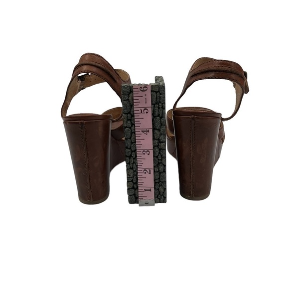 Frye Brown Leather Alexa Seam 2 Piece Wedge Platform Sandals Size 9.5 Women's - Picture 6 of 7